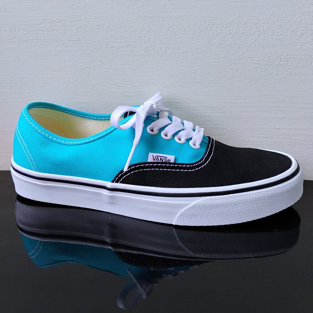Vans Women's 2-Tone Skate Low-Top Canvas Sneaker in Beautiful Black / Blue Atoll